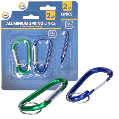 DID Karabijnhaak aluminium - set van 6x stuks - 7.5 cm - beveiligingshaak - veersluiting