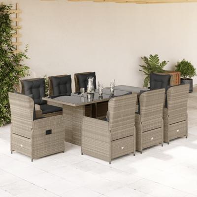 9-delige Tuinset met kussens poly rattan lichtgrijs