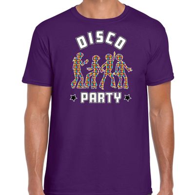 Disco verkleed t-shirt heren - jaren 80 feest outfit - disco party - paars