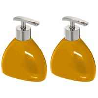 2x Stuks Zeeppompjes/zeepdispensers van keramiek - mosterd geel - 300 ml - Zeeppompjes