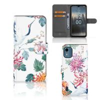 Nokia C12 | Telefoonhoesje | Met pasjeshouder | Bird Flowers