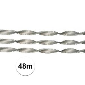 Folat Feest/verjaardag versiering - 3x - crepe slingers - zilver - 24 mtr - papier - feestartikelen