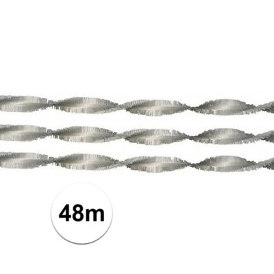 Folat Feest/verjaardag versiering - 3x - crepe slingers - zilver - 24 mtr - papier - feestartikelen