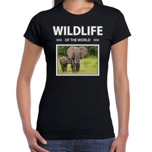 Olifant t-shirt met dieren foto wildlife of the world zwart voor dames