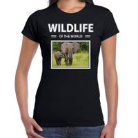 Olifant t-shirt met dieren foto wildlife of the world zwart voor dames - thumbnail