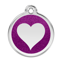 Heart Purple glitter hondenpenning large/groot dia. 3,8 cm - RedDingo