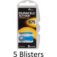30 stuks (5 blisters a 6 st) Duracell DA675 hoorapparaat batterij - Blauw - thumbnail