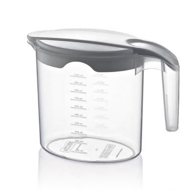 Maatbeker - kunststof - transparant - 1000 ml - mengbeker - deksel willekeurige kleur