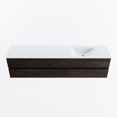 MONDIAZ VICA 200cm badmeubel onderkast Dark Brown 4 lades. Wastafel CLOUD rechts zonder kraangat, kleur Talc.