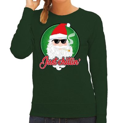 Foute Kersttrui just chillin groen voor dames Foute Kersttrui just chillin groen voor dames