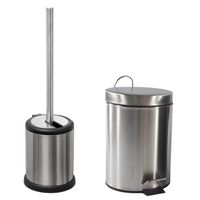 Toiletborstel houder rvs zilver 39 cm en pedaalemmer 3 liter combi