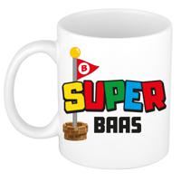 Cadeau koffie/thee mok voor Baas - wit - super Baas - keramiek - 300 ml   -