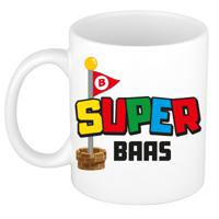 Cadeau koffie/thee mok voor Baas - wit - super Baas - keramiek - 300 ml   - - thumbnail