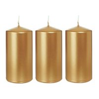 3x Gouden cilinderkaars/stompkaars 6 x 12 cm 40 branduren