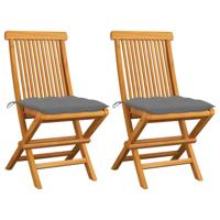 Tuinstoelen 2 st met grijze kussens massief teakhout