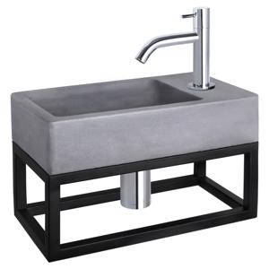 Differnz Force fonteinset beton donkergrijs - kraan gebogen - met handdoekrek - 40 x 22 x 9 cm - chroom
