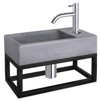 Differnz Force fonteinset beton donkergrijs - kraan gebogen - met handdoekrek - 40 x 22 x 9 cm - chroom