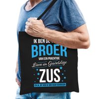 Trotse broer / zus cadeau tas zwart voor heren - thumbnail