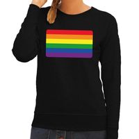 Gay pride regenboog vlag sweater zwart voor dames - thumbnail