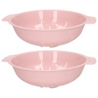 Keuken vergiet zeef - 2x - kunststof - D25 cm x H8 cm - roze - afgieten - groente - pasta - rijst