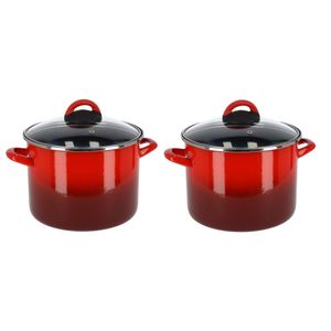 Set van 2x stuks rvs rode kookpan/pan met glazen deksel 23 cm 5,8 liter