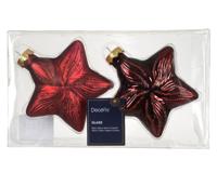 Ster glas L10b4h10 cm ossenbloed 2 st Decoris - Decoris