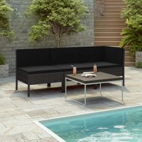 3-delige Loungeset met kussens poly rattan zwart