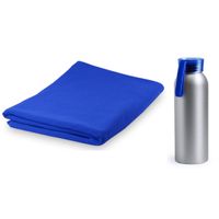 Yoga/fitness set blauwe handdoek extra absorberend en bidon/drinkfles Yoga/fitness set blauwe handdoek extra absorberend en bidon/drinkfles