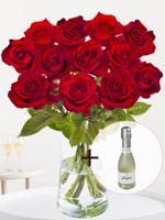 Valentijnsboeket - 12 rode rozen EverRed - Incl. prosecco 0,2l