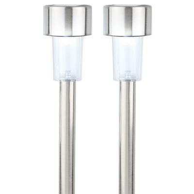 Lumineo Buiten/tuin Led prikstpot - 2x - RVS - zilver - solar verlichting - 24 cm