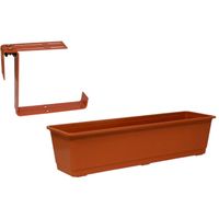 Kunststof plantenbak terracotta rechthoekig 60 cm met 2 verstelbare railing beugels