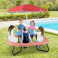 Kinderzitgroep voor Buiten Picknicktafel met Parasol & 4 Zitbanken voor Max. 8 Kinderen Tuinmeubelset voor Kinderen