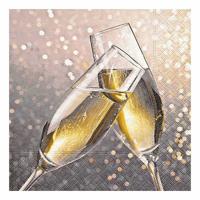 Paperdesign Kerstservetten - 20x - champagne thema - 33 x 33 cm - 3 laags - thumbnail