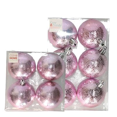 Kerstversiering set circel-motief kerstballen roze 6 - 8 cm - pakket van 20x stuks