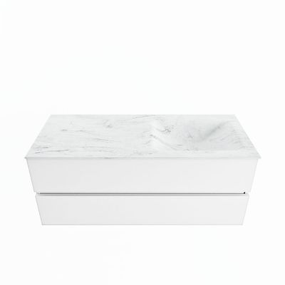 MONDIAZ VICA-DLUX 120cm badmeubel onderkast Talc 2 lades. Inbouw wastafel CLOUD rechts zonder kraangat, kleur Opalo.