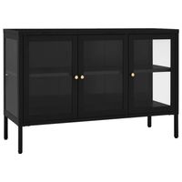 The Living Store Dressoir - Zwart Staal - 105 x 35 x 70 cm - Met glazen deur - thumbnail