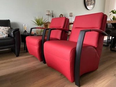 Set van 2 leren fauteuils met stalen frame - rood leer - Echt leer, Industrieel, ontdek de vele Leersoorten en Kleuren bij ShopX