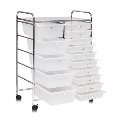 Badkamer Trolley Mobiele Opslag Trolley met 15 Laden Gekleurd/Zwart 63 x 37 x 87 cm-Transparant
