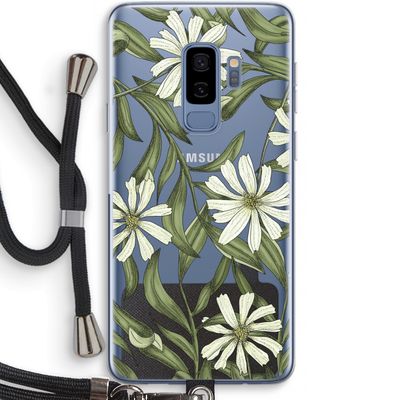 Wit bloemenpatroon: Samsung Galaxy S9 Plus Transparant Hoesje met koord