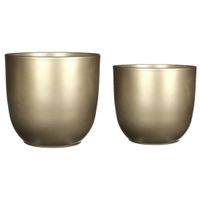 Plantenpot/bloempotten set - 4x stuks - keramiek - goud - D17 en D22 cm