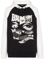 Balmain hoodie imprimé à lien de resserrage - Noir - thumbnail