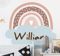 Babykamer muurstickers bruine gepersonaliseerde regenboog