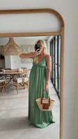 Zimmermann maxi-jurk Silk Slip lage rug met gekruiste bandjes groen - thumbnail