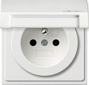 Gira F100 wandcontactdoos met penaarde, klapdeksel en KBV zuiverwit glanzend