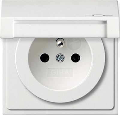 Gira F100 wandcontactdoos met penaarde, klapdeksel en KBV zuiverwit glanzend