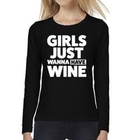 Dames fun text t-shirt long sleeve Girls just wanna have wine zwart 2XL  -