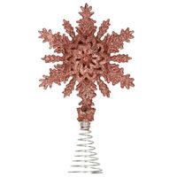 Kunststof kerstboom sneeuwvlok piek glitter donker roze/rose 20 cm - kerstboompieken
