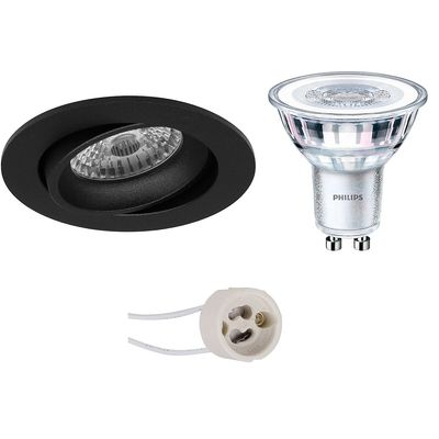 LED Spot Set - Pragmi Delton Pro - GU10 Fitting - Inbouw Rond - Mat Zwart - Kantelbaar - Ø82mm - Philips - CorePro 840 36D - 3.5W - Natuurlijk Wit 4000K