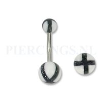 Navelpiercing acryl kruis zwart met wit