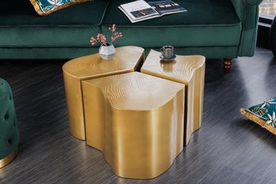 Design set van 3 bijzettafels ORGANIC 80cm messing metalen boomstam salontafel handgemaakt - 42777
